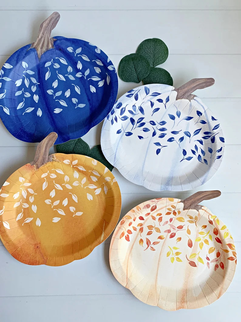 Blue & Amber Pumpkin Dessert Plates - Etsy | Etsy (US)
