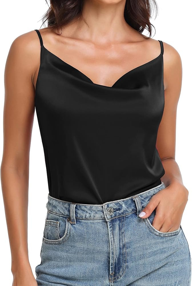 Wantschun Women's Cowl Neck Camisole Silk Satin Adjustable Spaghetti Strap Tank Top Cami Blouse S... | Amazon (US)