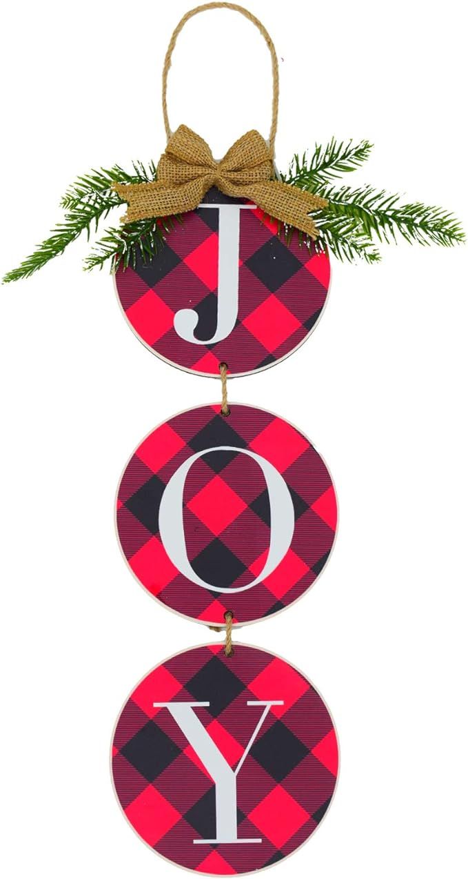 Christmas Decoration JOY Wall Sign, Buffalo Check Plaid Wreath for Front Door Rustic Burlap Woode... | Amazon (US)