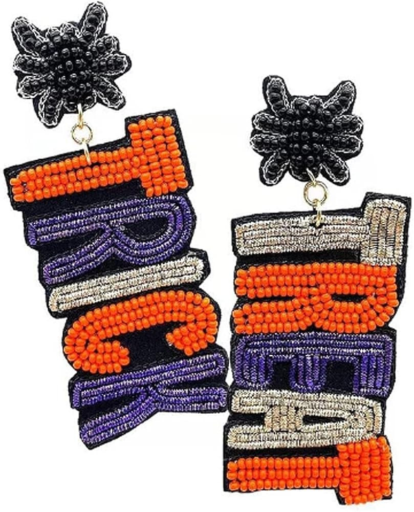 Large Seed Beaded Spider Trick Or Treat Dangle Earrings, Statement Earrings | Amazon (US)