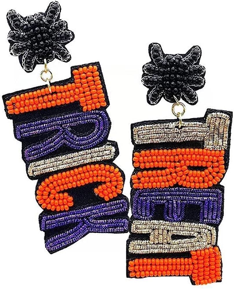 Large Seed Beaded Spider Trick Or Treat Dangle Earrings, Statement Earrings | Amazon (US)