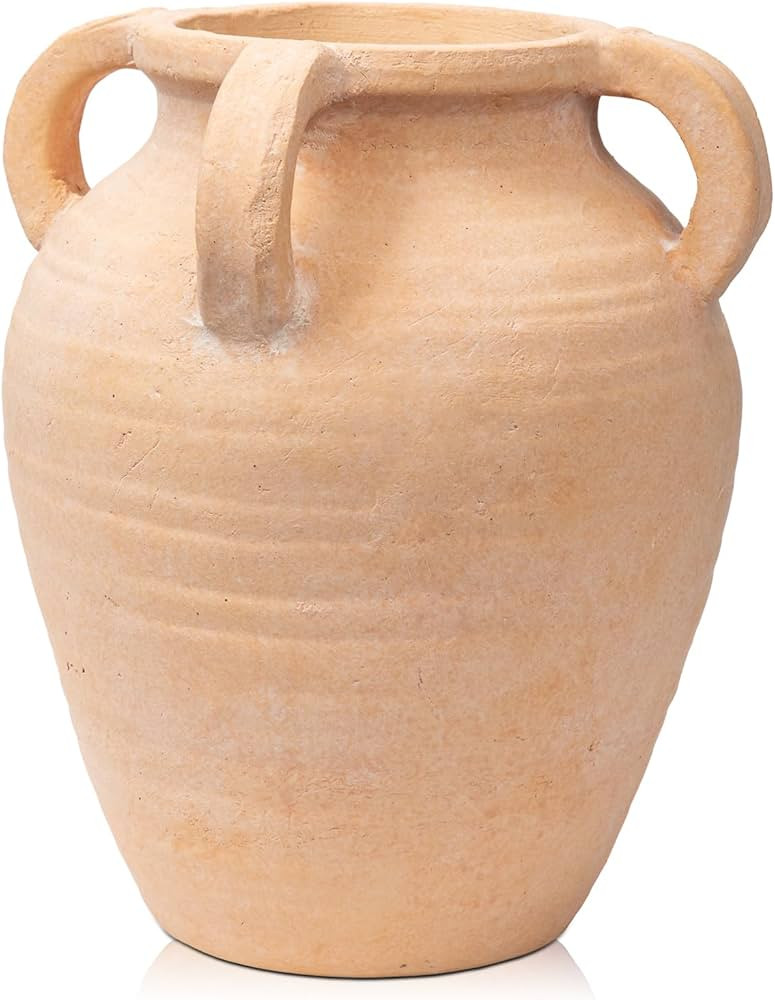 Handcrafted Flower Vase, 9.8" Tall Terracotta Vases, Vintage Rustic Ceramic Vase Décor with 4 Ha... | Amazon (US)