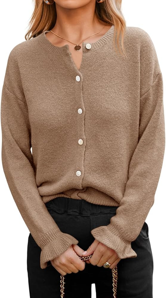 Saodimallsu Womens Cardigan Sweaters Button Down Knit 2025 Fall Ruffle Long Sleeve Sweater Open F... | Amazon (US)