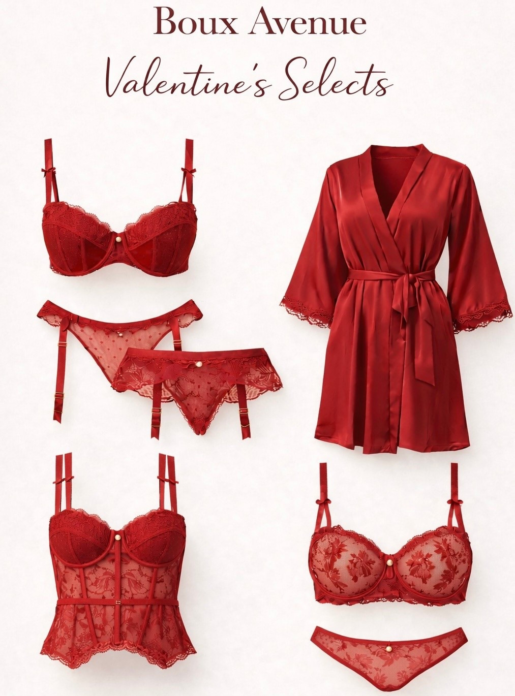 My red selects from Bouxe Avenue’s Valentines collection, my full in depth review is on my Matching set Monday highlight 🫶 there are other sets I loved but that didn’t work for me so these r my top picks that are the most flattering on ♥️ I also linked the Thea pink set beacuse it’s ADORABLE but I have no idea the fit as I  have not tried it on myself 🎀