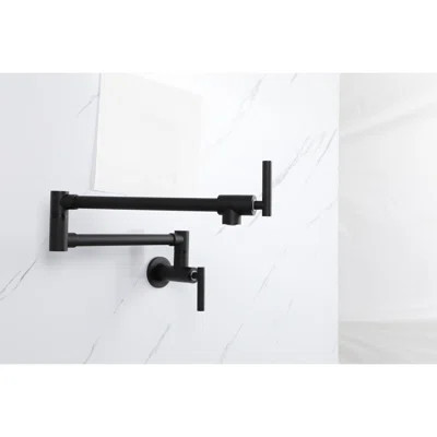 Black Wall Mount Pot Filler, Stainless Steel, 2 Handles, 1.75 Gpm, Long-Lasting Filler Faucet, Black, Steel Body | Wayfair North America