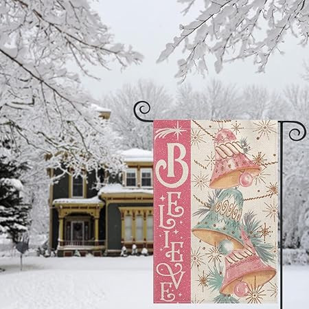 AVOIN colorlife Pink Christmas Bell Believe Garden Flag Double Sided, Xmas Winter Holiday Yard Ou... | Amazon (US)