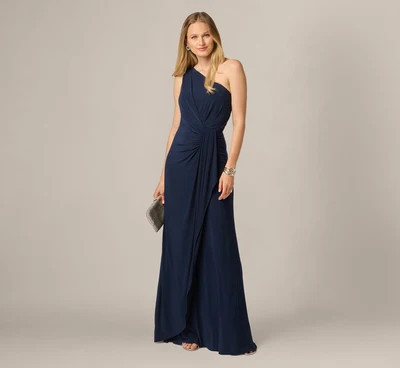 One Shoulder Dress With Draped Waist Detail In Midnight | Adrianna Papell