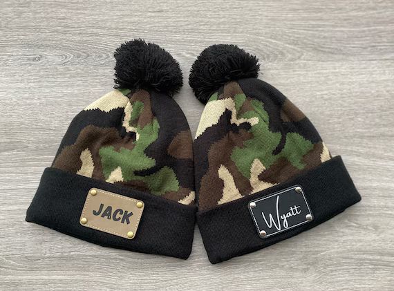 Camouflage pom pom winter hat/custom camo beanie/personalized/monogram/logo/tobbogan name hat/bir... | Etsy (US)