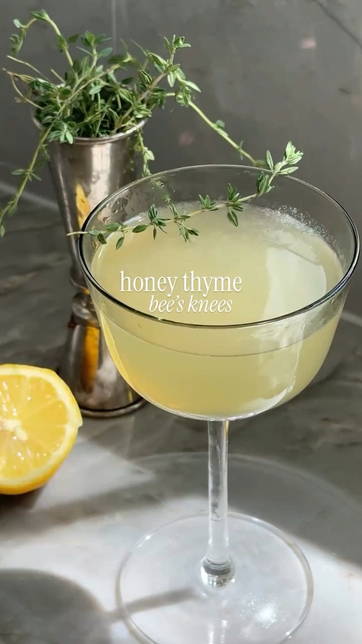 the perfect little pre-dinner cocktail🐝

this honey thyme bee’s knees is perfectly simple enough for a weeknight cocktail that feels sophisticated without the fuss and frills

- 2 oz gin
- 1 oz honey thyme syrup
- 1 oz lemon juice

Add all ingredients to a cocktail shaker filled with ice and shake vigorously until well chilled. Strain into a chilled coupe glass and enjoy!

For the honey thyme syrup, I just added 1 oz of hot water to a small bowl with an equal amount of honey. Stir until mixed and add some thyme leaves and let steep for about 10 minutes before using.

- Brooke xx

#cocktailsathome #cocktailrecipes #recipeshare #drinksdrinksdrinks #easyrecipes #gin #beesknees