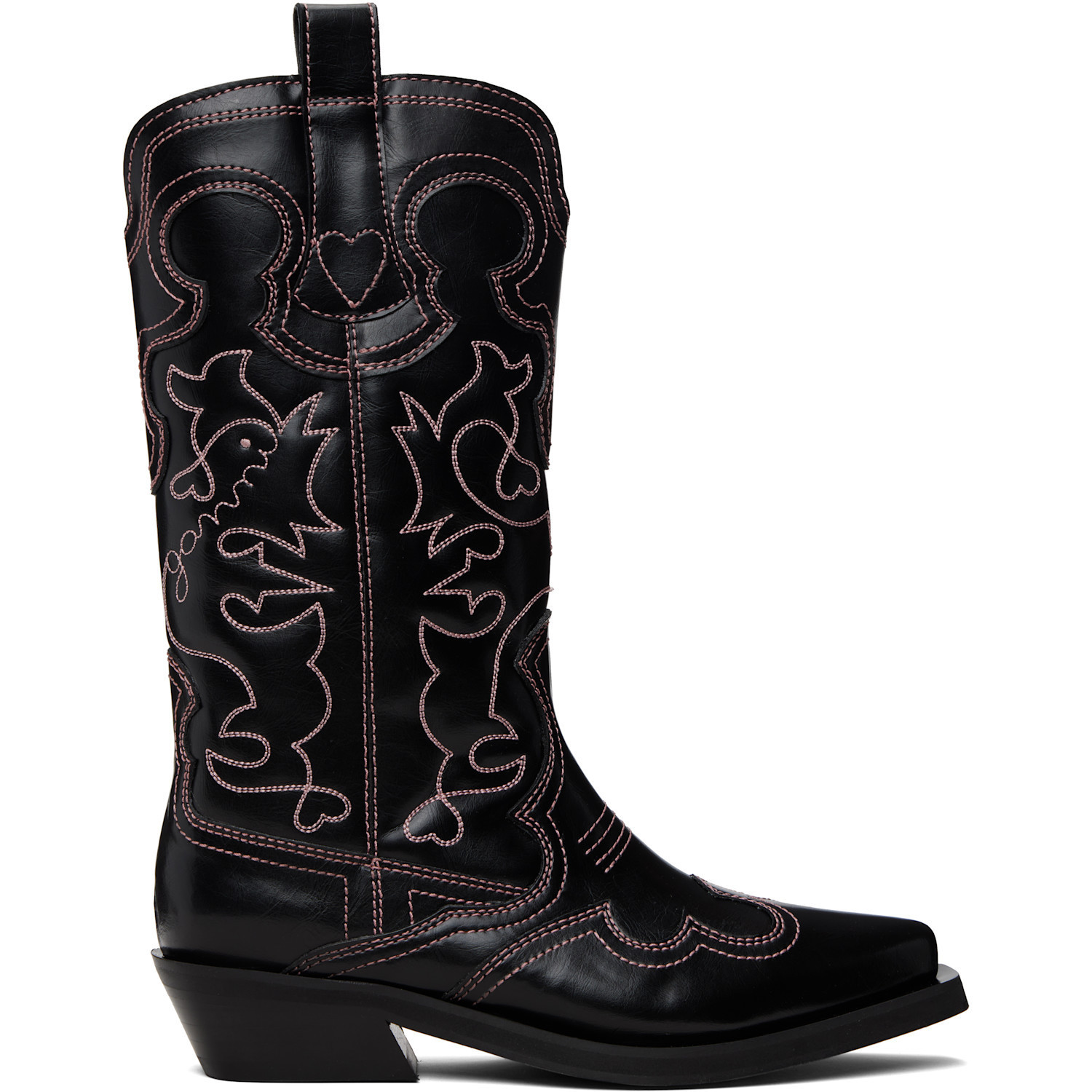 GANNI Black Mid Shaft Embroidered Western Boots | SSENSE