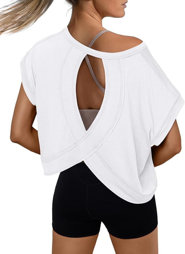 AUTOMET Womens Open Back Workout Crop Tops 2026 Summer Backless Cute Short Sleeve Athletic Shirts... | Amazon (US)