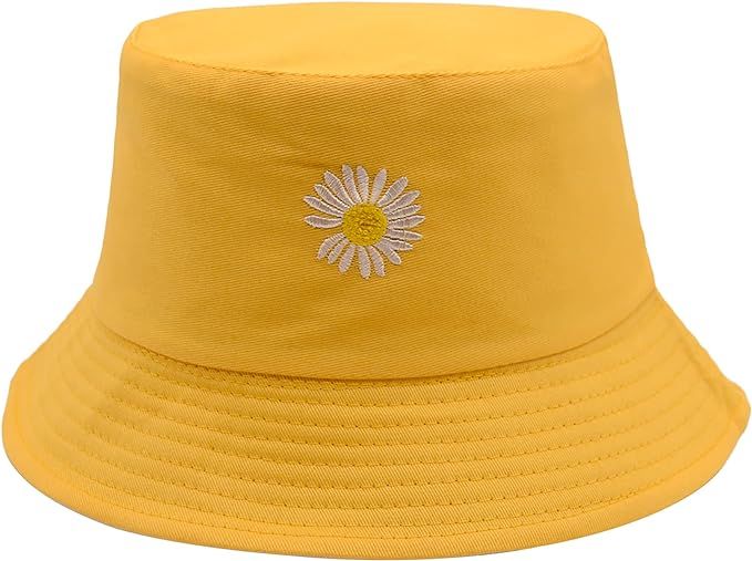 Flower Reversible Bucket Hat Cotton Summer Travel Beach Sun Hats Emboridery for Women Men | Amazon (US)