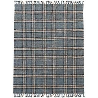 Hampton Blue 5 ft. 6 in. x 3 ft. 6 in. Transitional Plaid Jute Area Rug HMP33656 - The Home Depot | The Home Depot