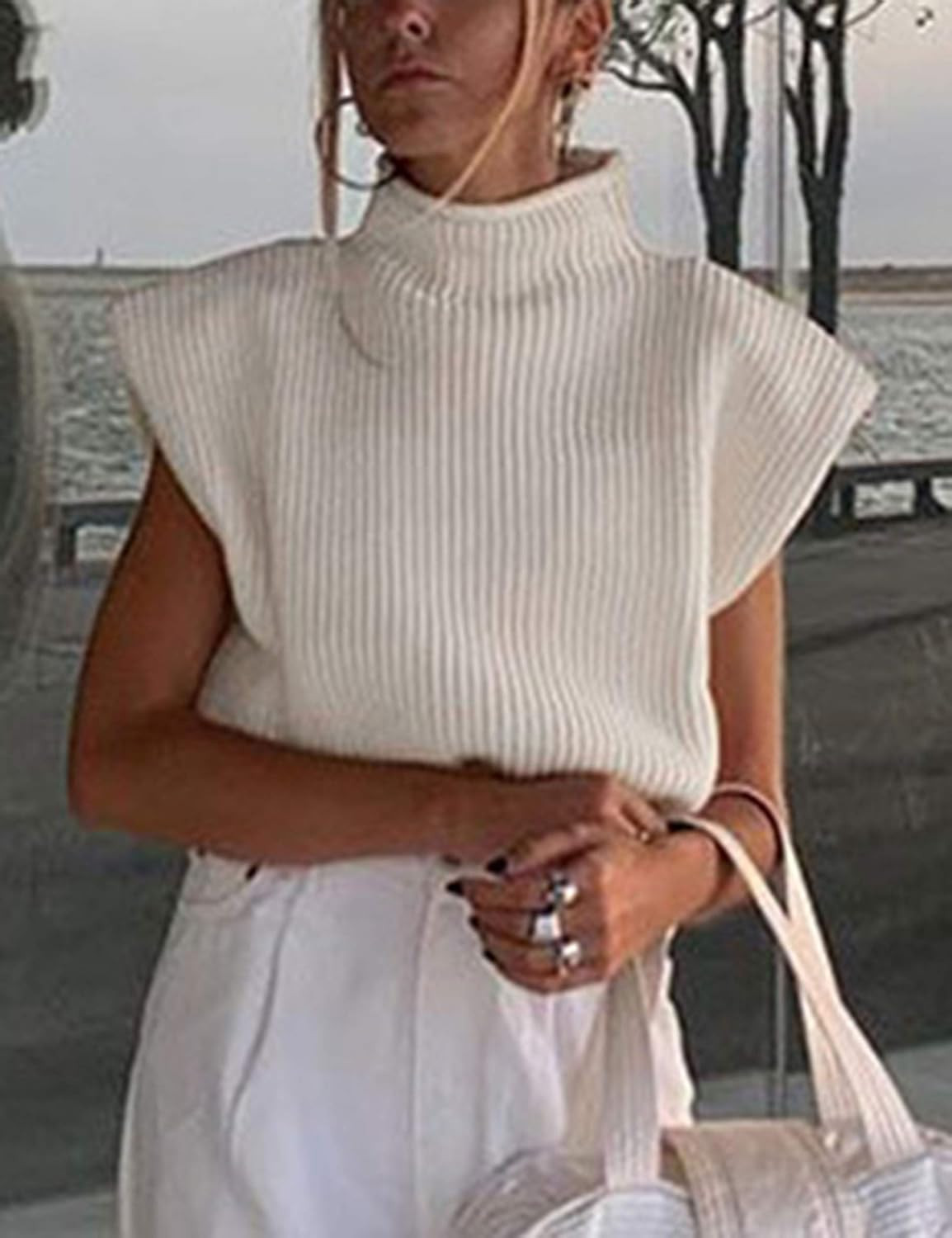 Himosyber Women's Solid Sleeveless Vest Elegant High Neck Stretchable Cap Sleeve Knit Sweater Top... | Amazon (US)