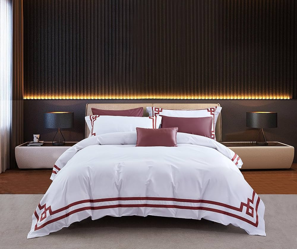 3 Pcs Do Not Include Filling Duvet Cover Set 100% Egyptian Cotton Sateen Luxury 400 TC (White red... | Amazon (US)