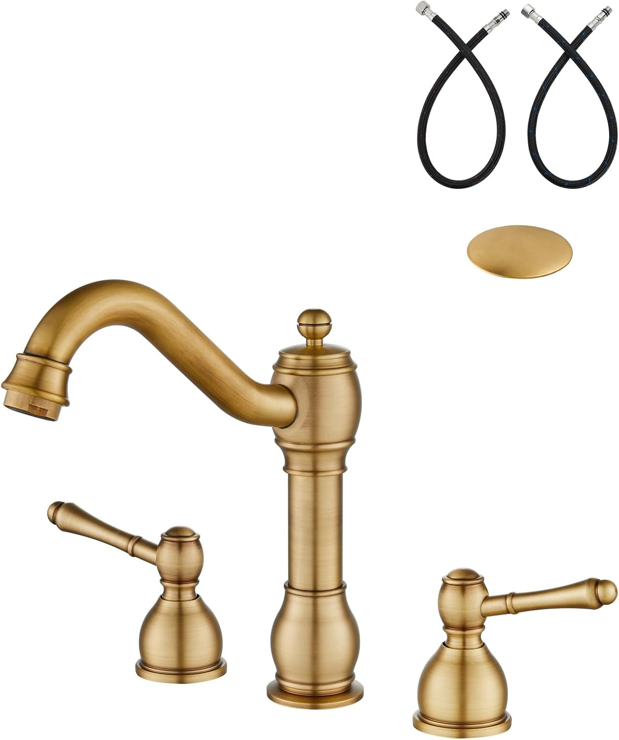 Widespread Bathroom Sink Faucet 3 Hole Metal Lever Antique Brass | Amazon (US)