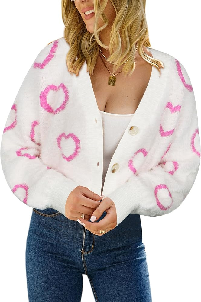 ECOWISH Women Floral Cropped Cardigan: Fall Long Sleeve Open Front Fuzzy Daisy Print Knit Sweater... | Amazon (US)