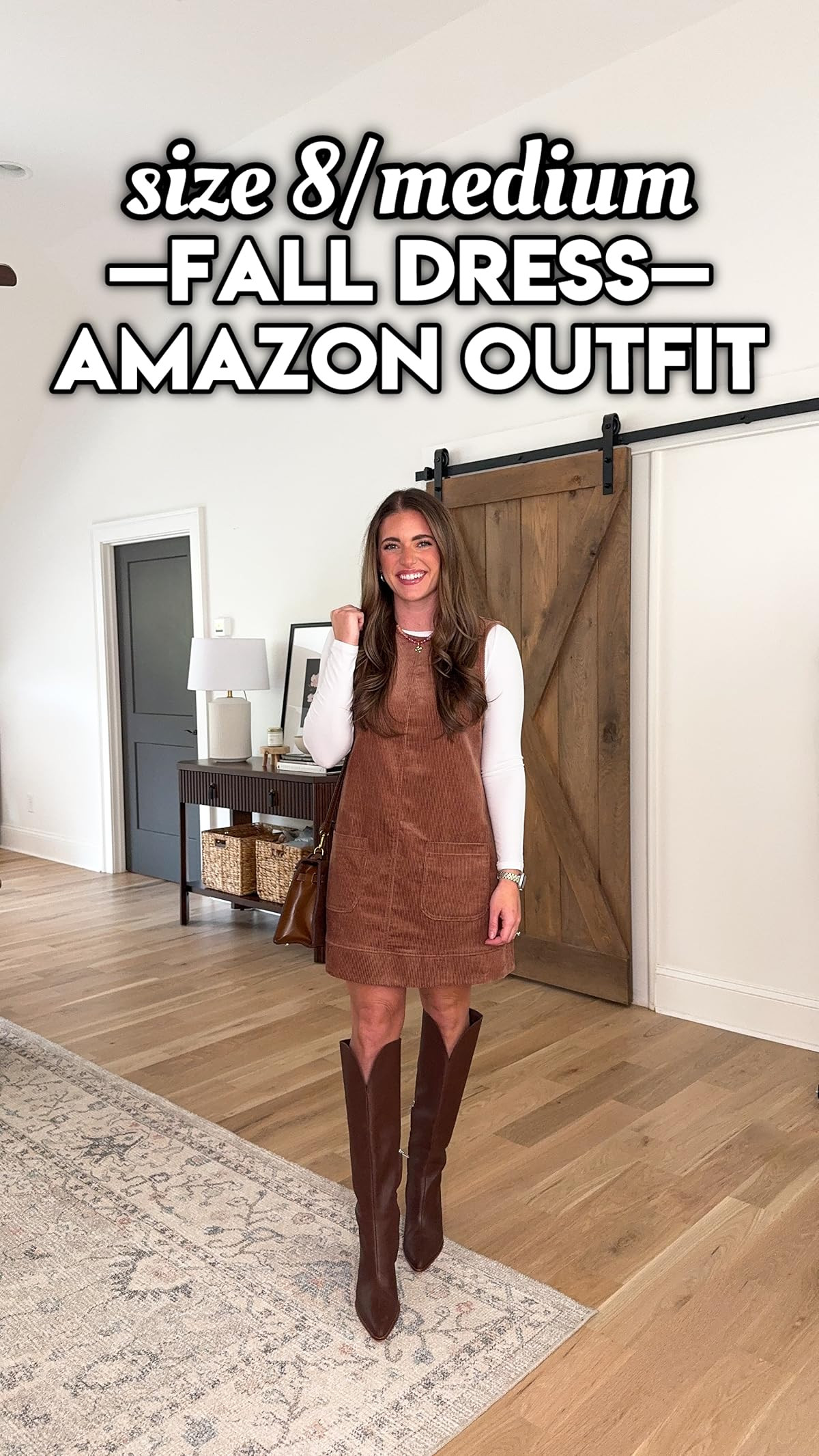 Dress in brown TTS - M • fave ribbed LS tee - so comfy & stretchy. White TTS - M • brown boot... | Amazon (US)