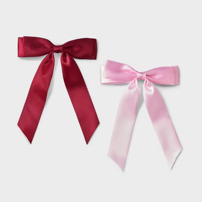 Girls' 2pk Satin Bow Barrette Set - Cat & Jack™ Pink/Burgundy | Target