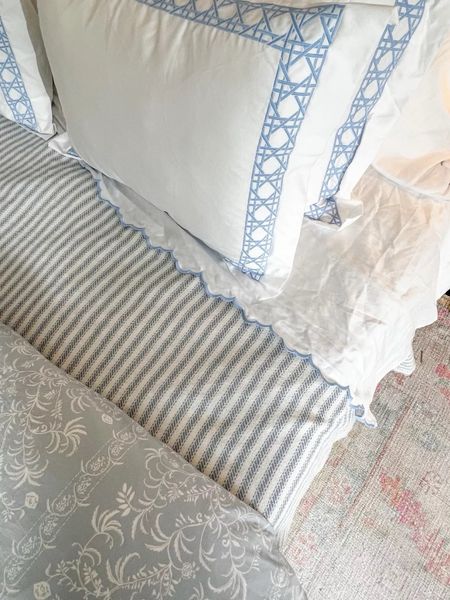 Scalloped bedroom sheets blue and white sheets, Grandmillennial home, Grandmillennial bedroom, primary bedroom inspiration, coastal home inspiration

#LTKhome
