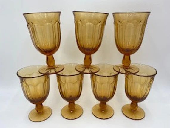 Vintage Amber Glassware - Set of 7 - Amber Glassware - Amber Wine Glasses - Amber Wine Goblets - ... | Etsy (US)