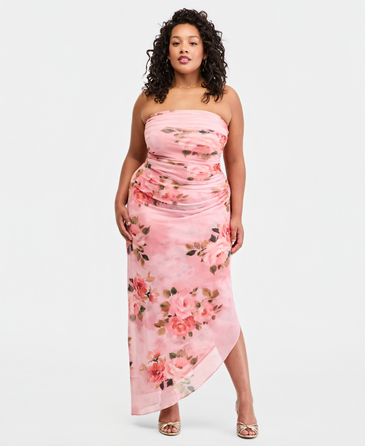 Emerald Sundae Trendy Plus Size Floral Print Strapless Maxi Dress - BLUSH Multi | Macy's