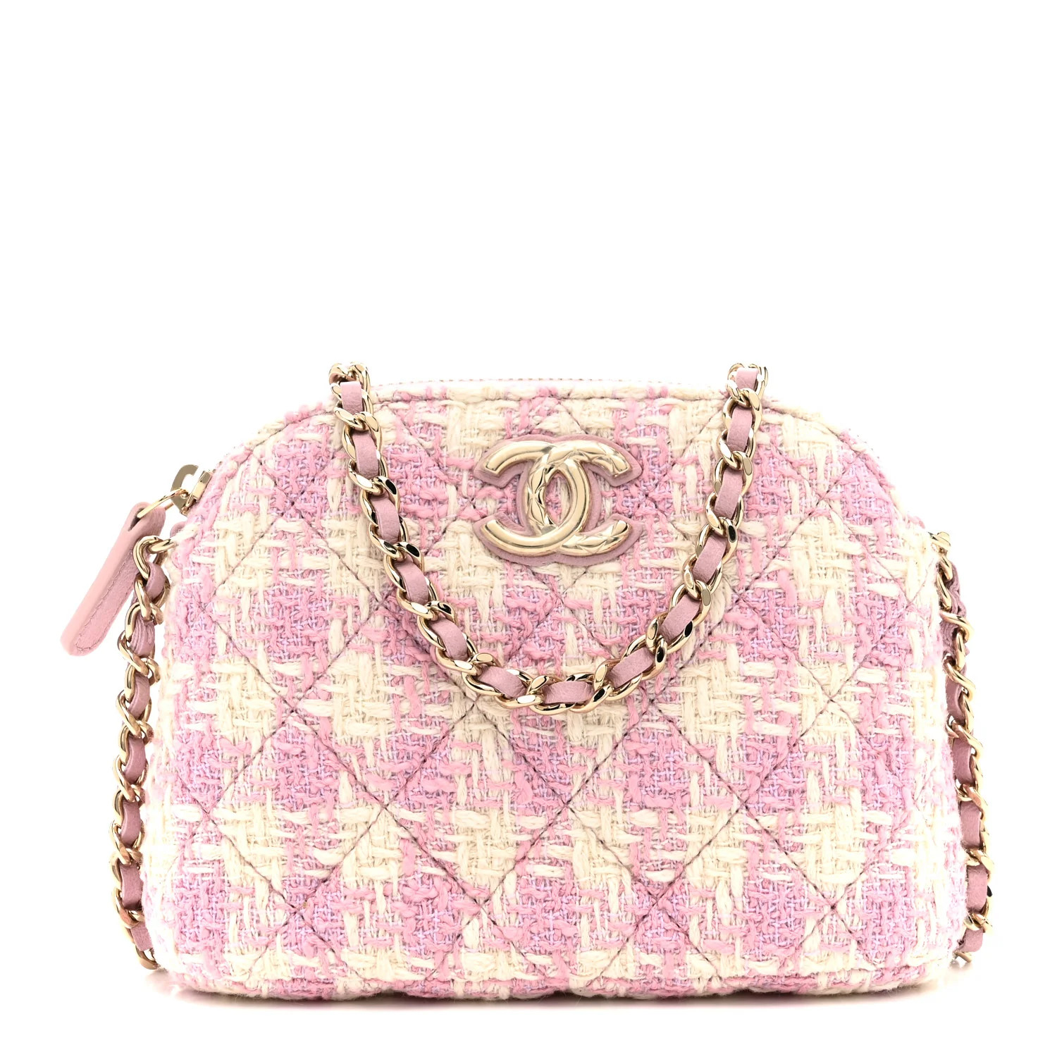 Tweed Quilted Mini Clutch With Chain Pink | FASHIONPHILE (US)