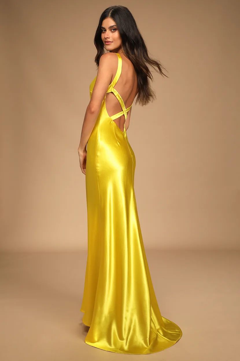 Perfectly Classy Yellow Satin Strappy Maxi Dress | Lulus (US)