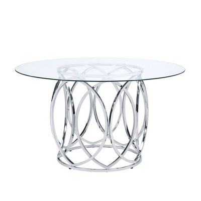 Marcy Round Dining Table Chrome - Picket House Furnishings: Tempered Glass, Modern Style, Seats 4 | Target