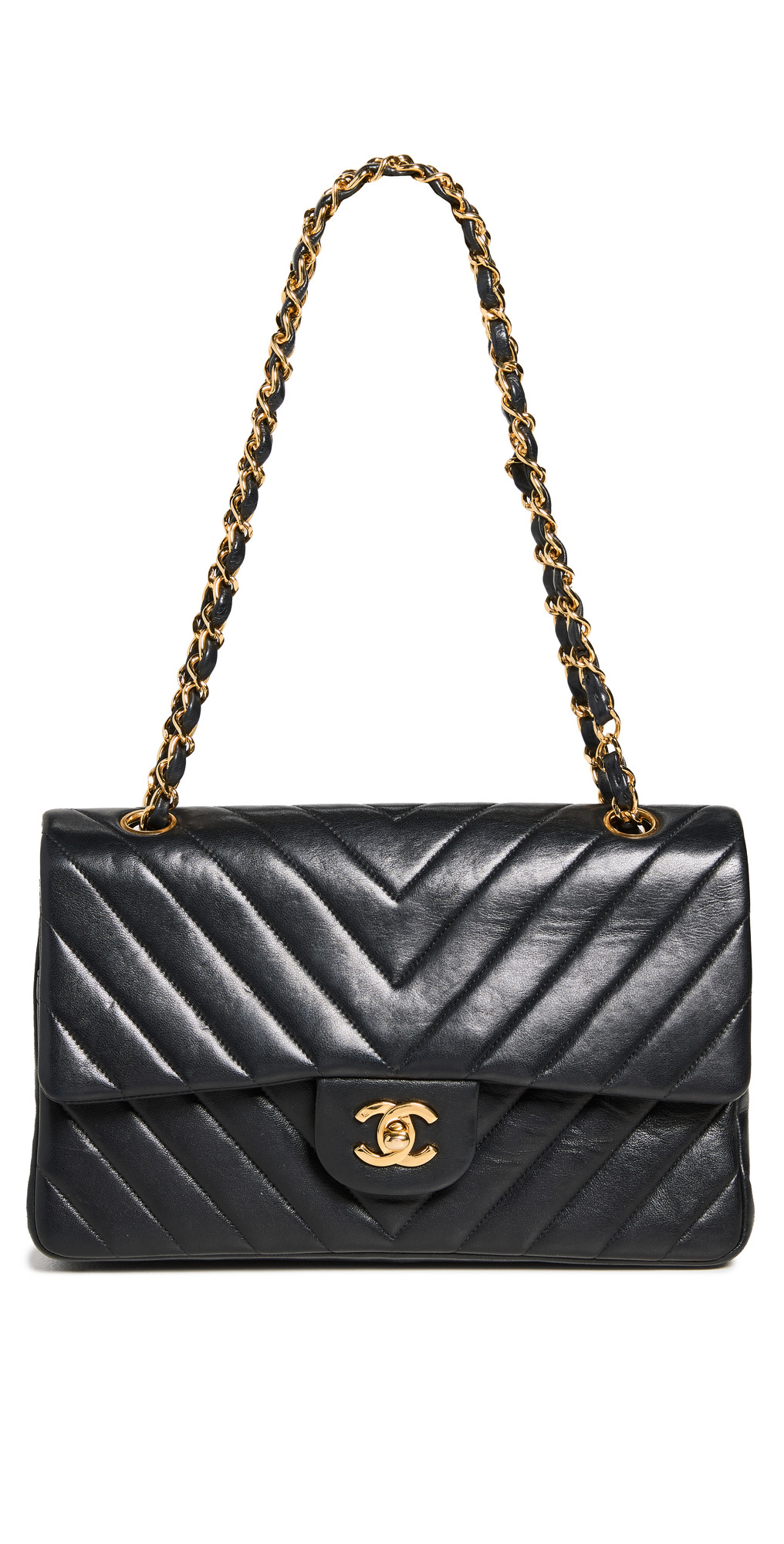 What Goes Around Comes Around Chanel Black Lambskin Chevron Flap Bag | Shopbop
