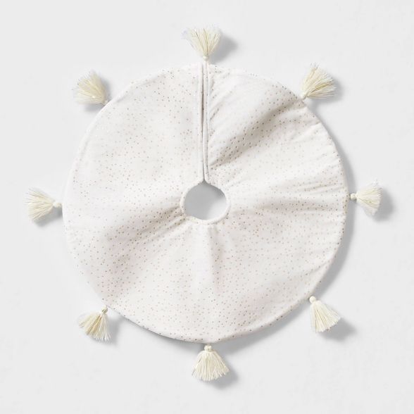 Mini 18" Linen with Metallic Tassels Christmas Tree Skirt Cream - Wondershop™ | Target