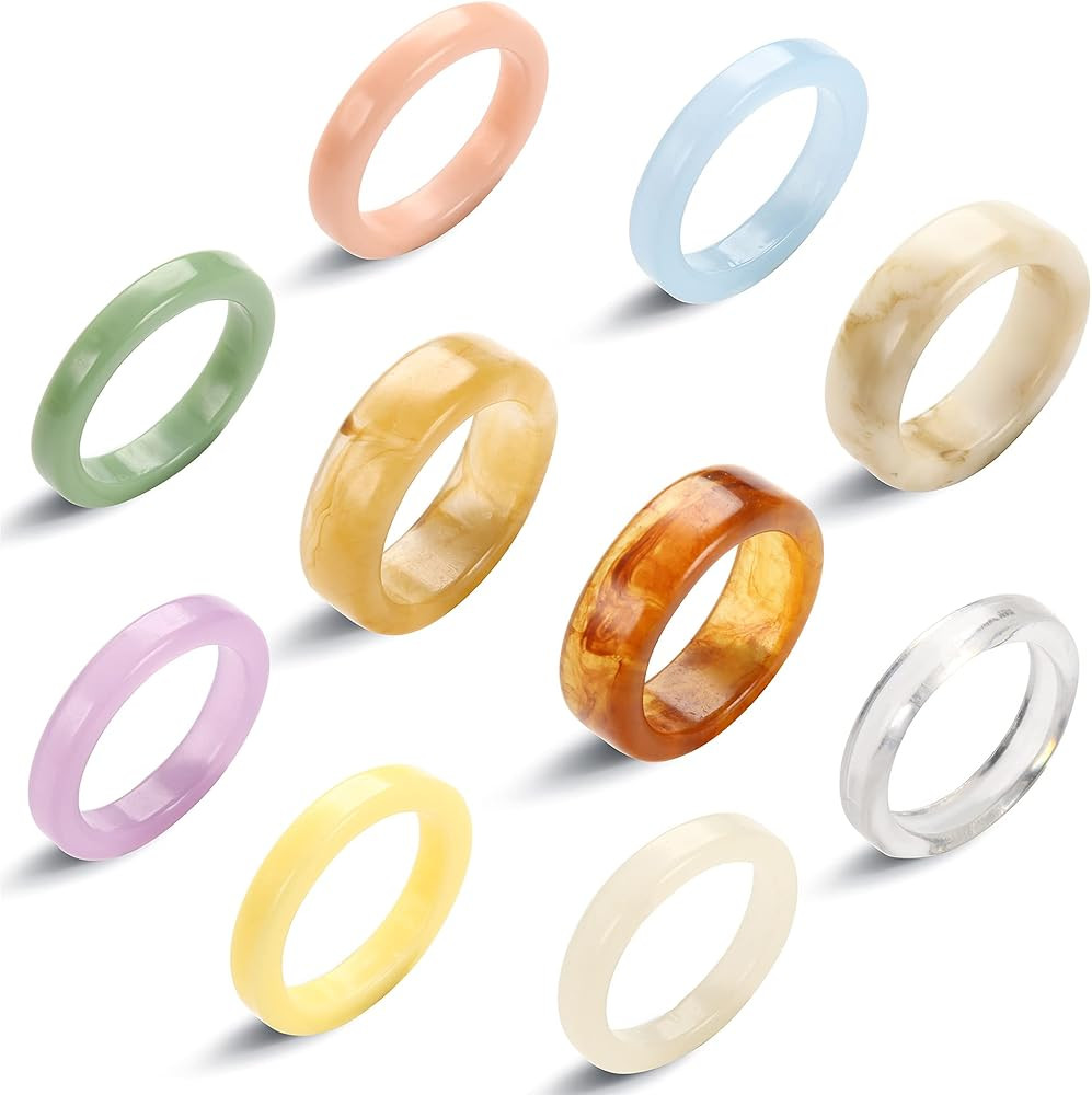 FINREZIO 10PCS Resin Rings Retro Acrylic Colorful Chunky Rings Set for Women Index Finger Band Ri... | Amazon (US)