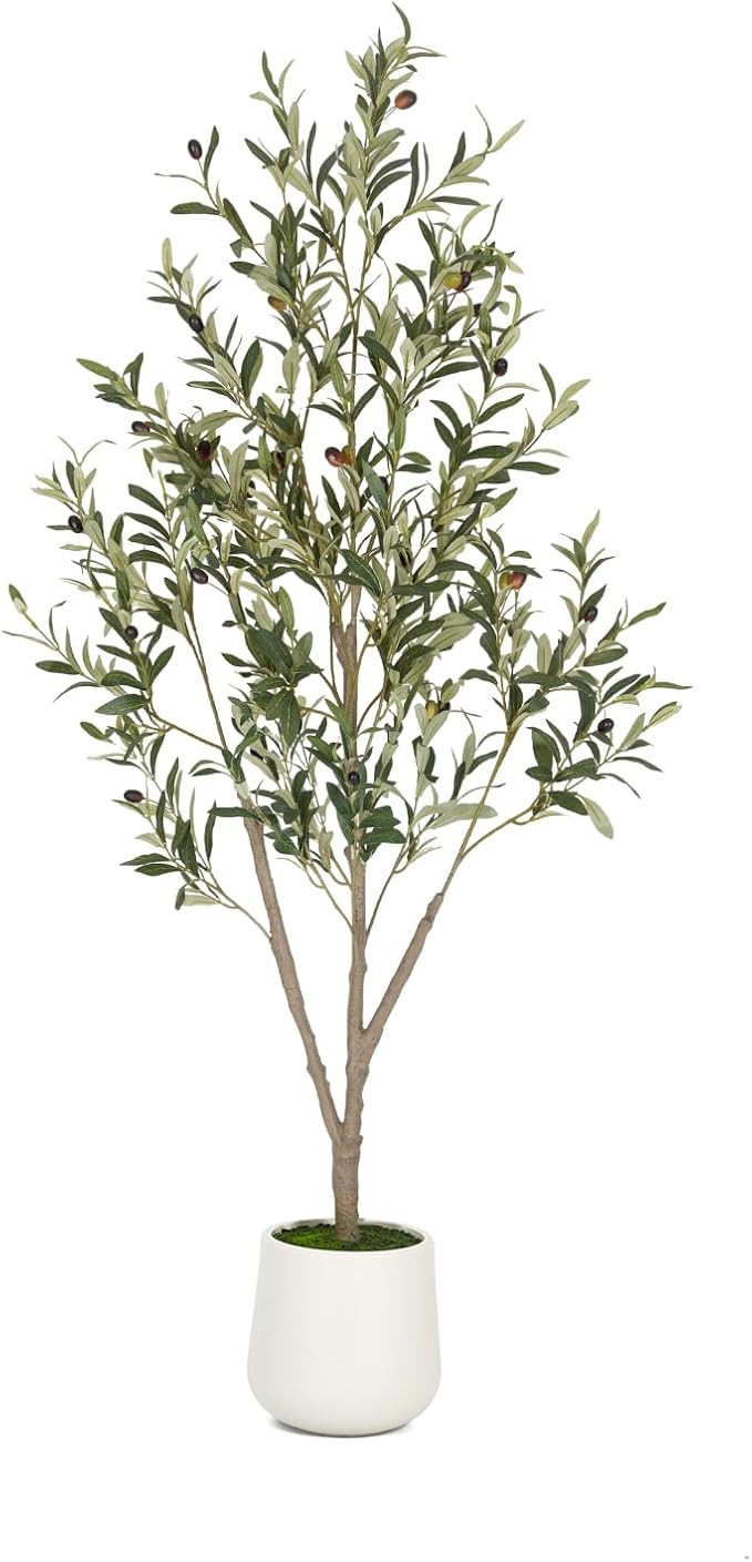 Olive Trees Artificial Indoor, 5FT Tall Faux Olive Tree with White Tall Planter, Artificial Plant... | Amazon (US)
