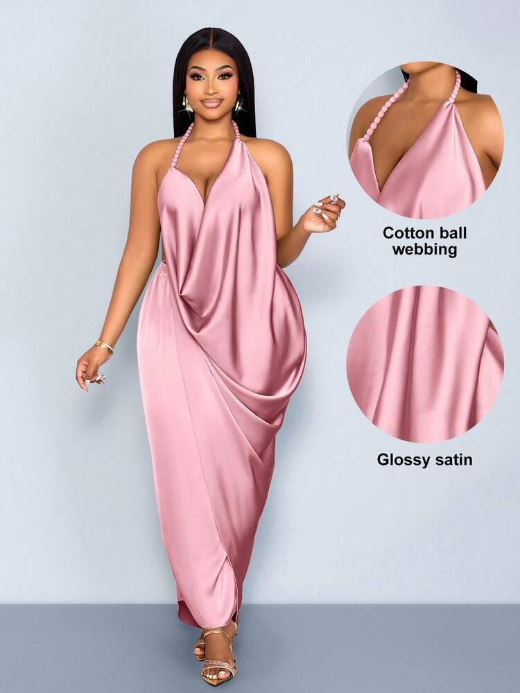 SOLERSUN Plus Size Women's Dresses, Sexy And Elegant, Suitable For Commuting, Vacations, Beach Parties, Valentine's Day, Spring/Summer, Retro Chic, Minimalism, AU Girly Au Beachweekend Artistic Accessories V-Neck Green Dress,Spring And Summer,Quiet Luxury Vacation | SHEIN