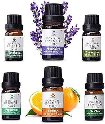 Pursonic 100% Pure Essential Aromatherapy Oils Gift Set-6 Pack , 10ML(Eucalyptus, Lavender, Lemon... | Amazon (US)