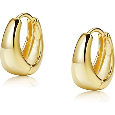 Gold & Silver Huggie Hoop Earrings with CZ, 14K Gold Plated for Women. Teardrop,Gold One Size | Target
