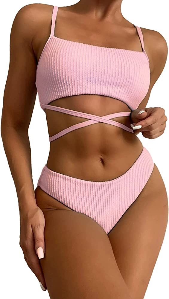 Lilosy High Waisted Tummy Control Bikini Swimsuit Set 2 Piece | Amazon (US)