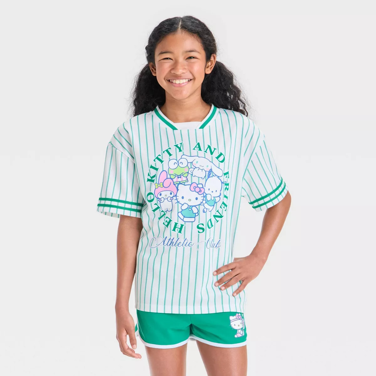 Girls' Hello Kitty Coordinating Jersey - Green/Off-White | Target