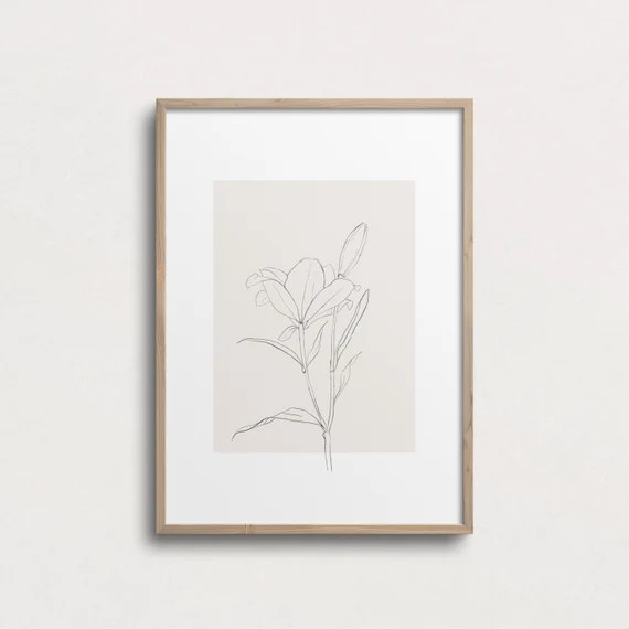 Botanical Illustration, Flower Sketch, Floral Drawing, Printable Beige Wall Art Print, Neutral To... | Etsy (US)