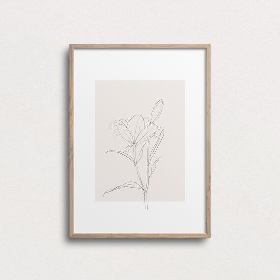 Botanical Illustration, Flower Sketch, Floral Drawing, Printable Beige Wall Art Print, Neutral To... | Etsy (US)