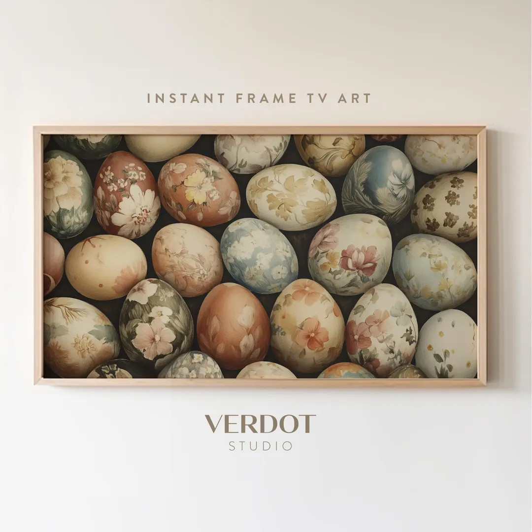 Easter Frame TV Art, Spring Easter Egg Painting Screensaver, Spring Decor, Vintage Country Decora... | Etsy (US)