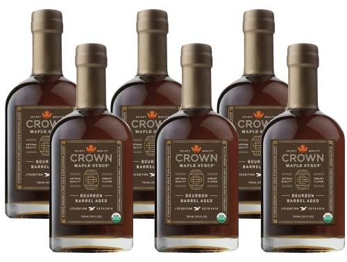 Crown Maple Bourbon Barrel Aged Organic Maple Syrup, Pancakes, Flavor Cocktails, Marinades and Sauces, 25 Fl Oz, (Pack of 6) | Amazon (US)