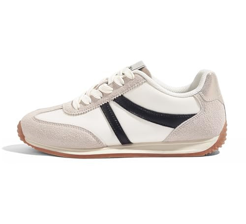 LUCKY STEP Women's Retro Fashion Sneakers, White/Grey/Black, 6.5 | Amazon (US)