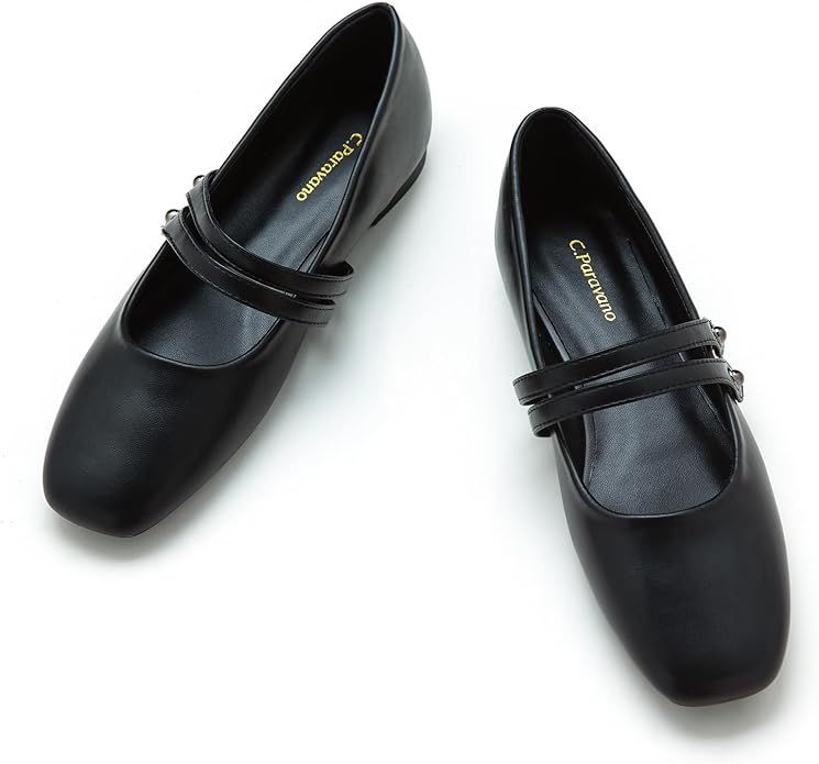 C.Paravano Mary Jane Shoes for Women | Women Flats | Womens Square Toe Flats | Leather Mary Jane | Amazon (US)
