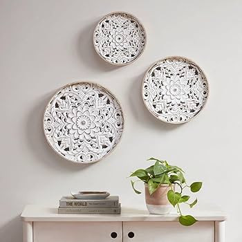 Madison Park Wall Art Living Room Décor - Medallion Trio Real Fir Wood Round Design, Home Accent... | Amazon (US)
