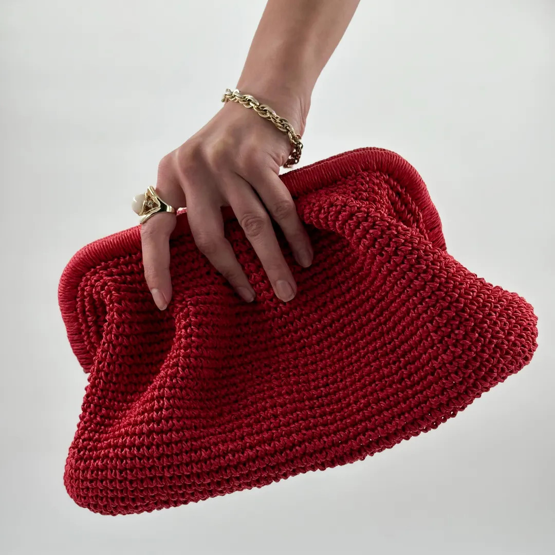 Natural Raffia Crochet Clutch Bag | Red Straw Knitted Raffia Bag | Colorful Woven Clutch Bag * Su... | Etsy (US)