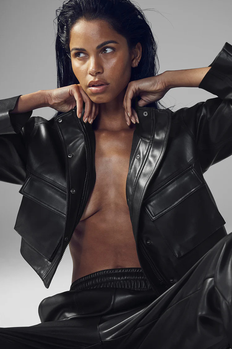 Faux Leather Power Hour Jacket - Black | Alo Yoga (US)