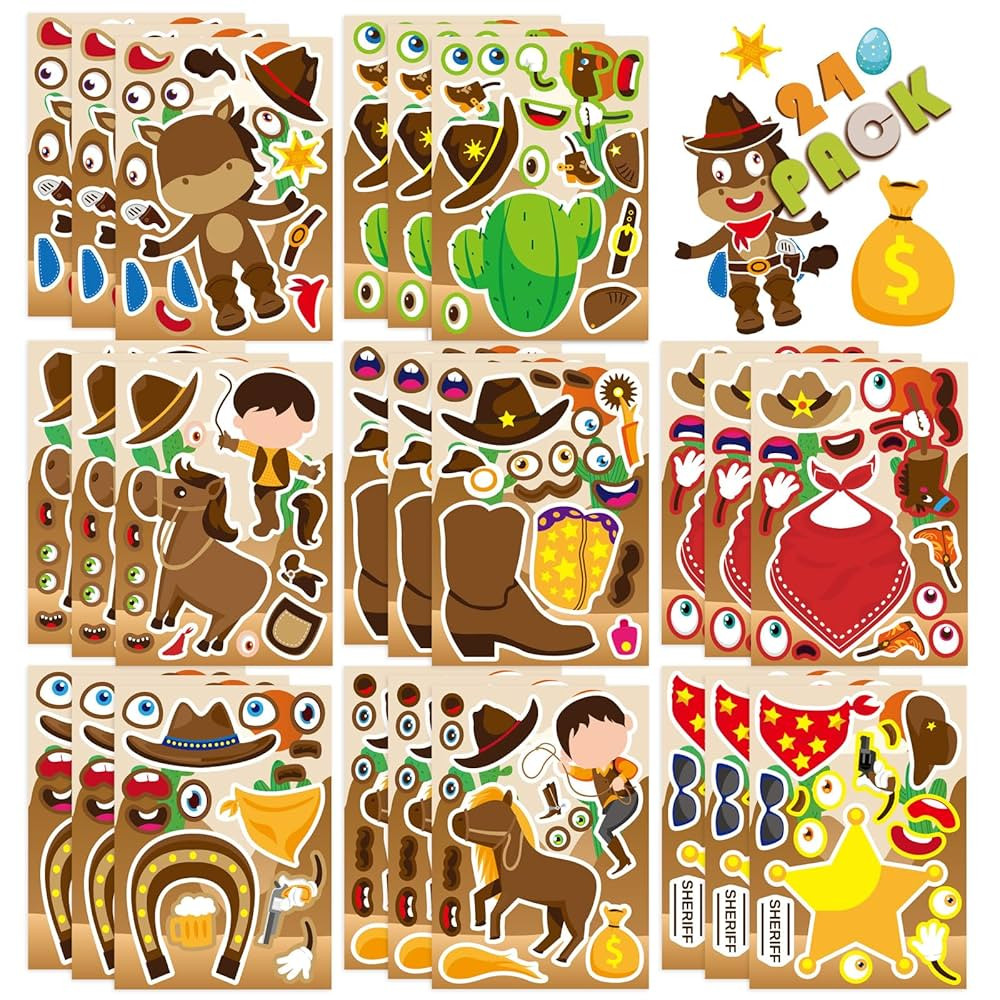 24 Sheets Western Cowboy Stickers, Make Your Own Cowboy Hat Boots Cactus Decals for Kids, Make a ... | Amazon (US)