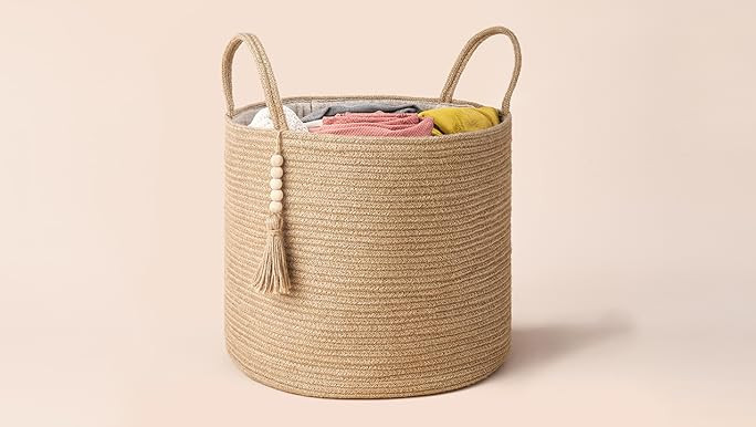 Amazon.com: Mkono Macrame Decorative Cotton Rope Basket Boho Cute Woven Tassel Closet Storage Bin... | Amazon (US)
