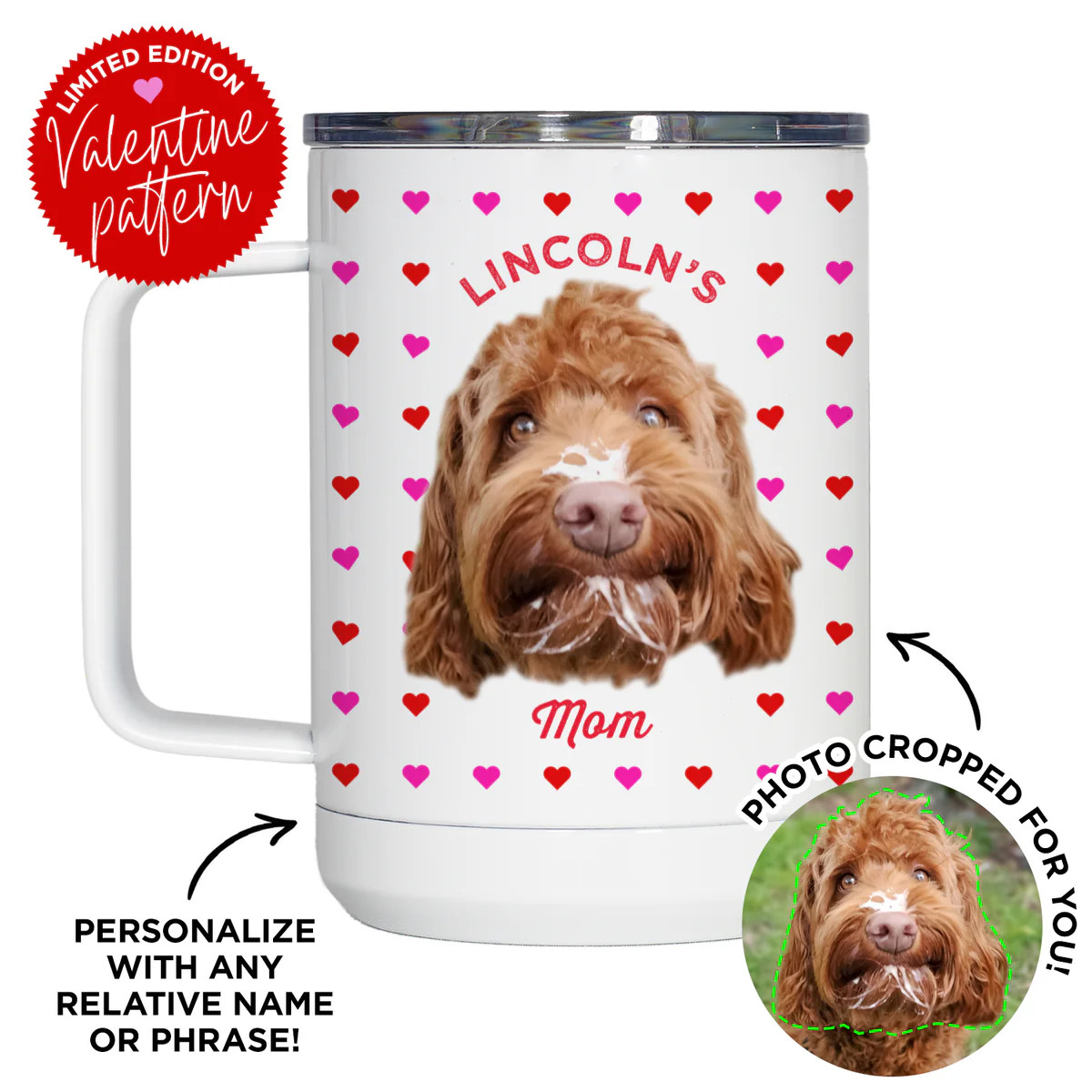 Personalized Pet Heart Travel Mug | Type League Press